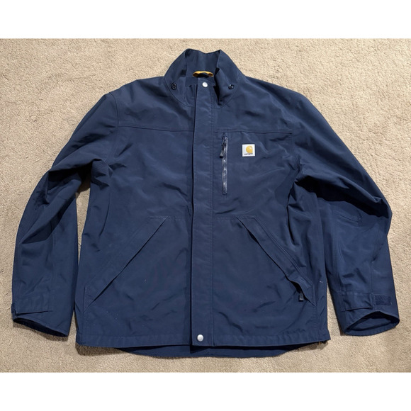 Carhartt Jacket Storm Defender Mens Fleece Lined Medium J162 Navy Waterproof - Picture 1 of 9